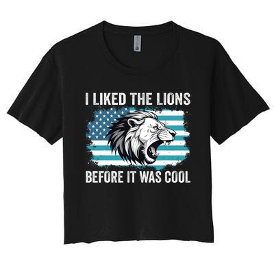 I Liked The Lions Before It Was Cool Lion In America Flag Women's Crop Top Tee