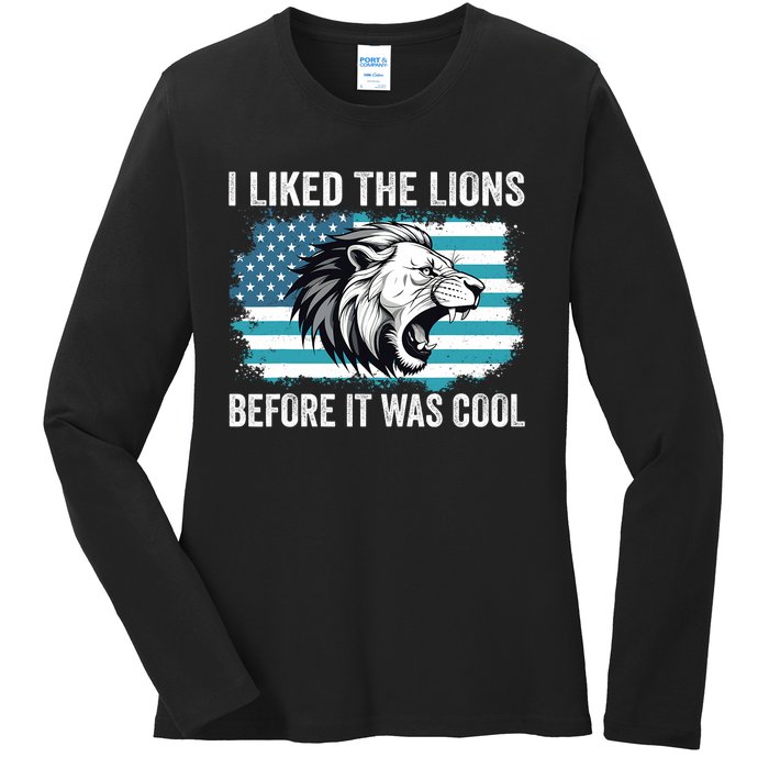 I Liked The Lions Before It Was Cool Lion In America Flag Ladies Long Sleeve Shirt