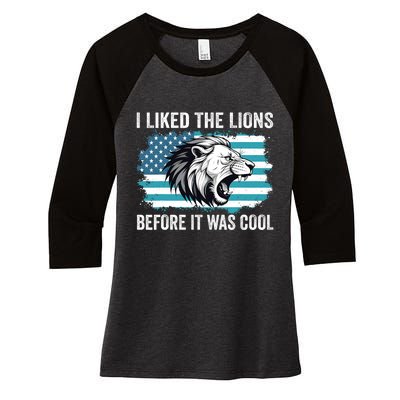 I Liked The Lions Before It Was Cool Lion In America Flag Women's Tri-Blend 3/4-Sleeve Raglan Shirt