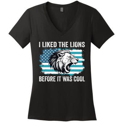 I Liked The Lions Before It Was Cool Lion In America Flag Women's V-Neck T-Shirt