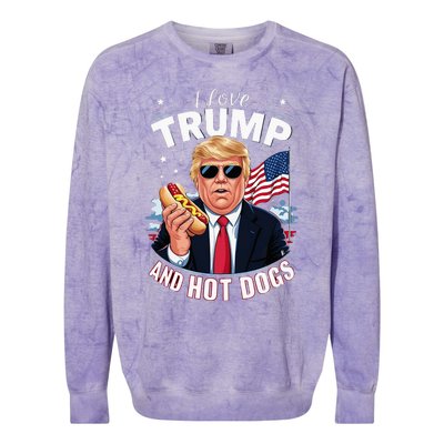 I Love Trump And Hot Dogs Hilarious Conservative Colorblast Crewneck Sweatshirt