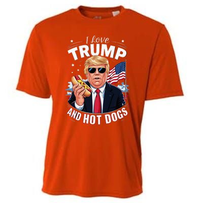 I Love Trump And Hot Dogs Hilarious Conservative Cooling Performance Crew T-Shirt