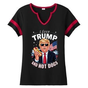 I Love Trump And Hot Dogs Hilarious Conservative Ladies Halftime Notch Neck Tee