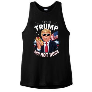 I Love Trump And Hot Dogs Hilarious Conservative Ladies PosiCharge Tri-Blend Wicking Tank