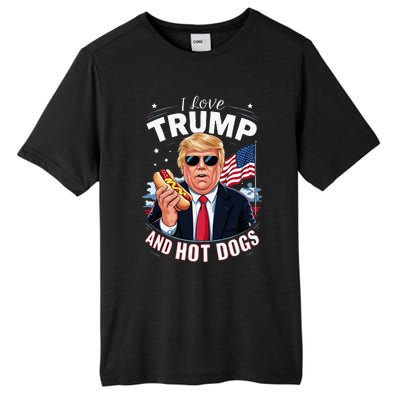 I Love Trump And Hot Dogs Hilarious Conservative Tall Fusion ChromaSoft Performance T-Shirt