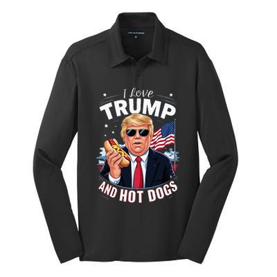 I Love Trump And Hot Dogs Hilarious Conservative Silk Touch Performance Long Sleeve Polo