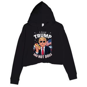 I Love Trump And Hot Dogs Hilarious Conservative Crop Fleece Hoodie