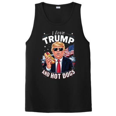 I Love Trump And Hot Dogs Hilarious Conservative PosiCharge Competitor Tank