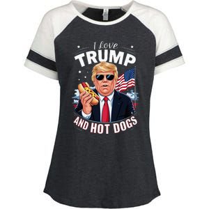 I Love Trump And Hot Dogs Hilarious Conservative Enza Ladies Jersey Colorblock Tee