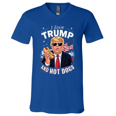 I Love Trump And Hot Dogs Hilarious Conservative V-Neck T-Shirt