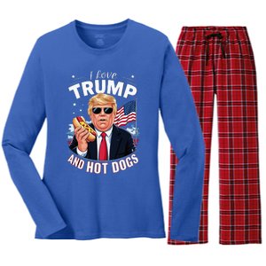 I Love Trump And Hot Dogs Hilarious Conservative Women's Long Sleeve Flannel Pajama Set 