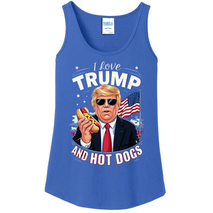 I Love Trump And Hot Dogs Hilarious Conservative Ladies Essential Tank