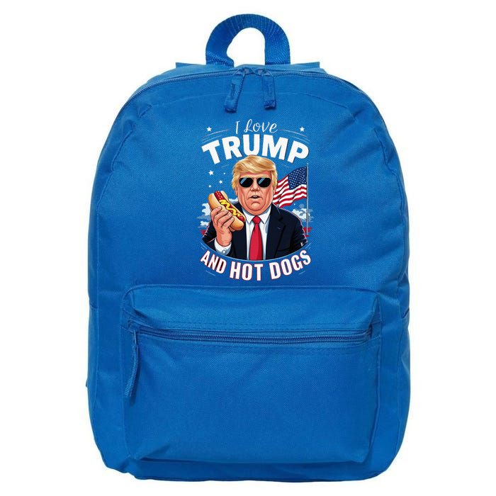 I Love Trump And Hot Dogs Hilarious Conservative 16 in Basic Backpack