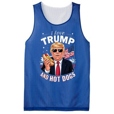 I Love Trump And Hot Dogs Hilarious Conservative Mesh Reversible Basketball Jersey Tank