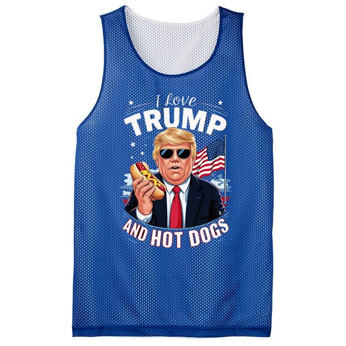 I Love Trump And Hot Dogs Hilarious Conservative Mesh Reversible Basketball Jersey Tank