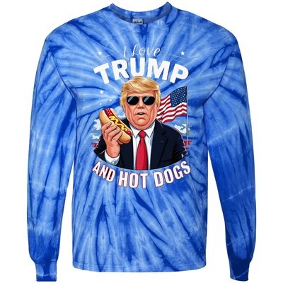 I Love Trump And Hot Dogs Hilarious Conservative Tie-Dye Long Sleeve Shirt