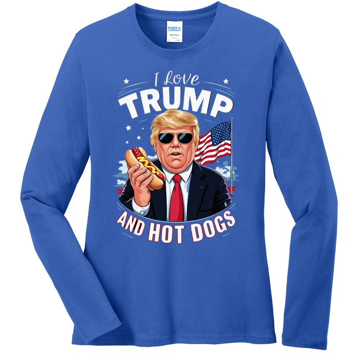 I Love Trump And Hot Dogs Hilarious Conservative Ladies Long Sleeve Shirt