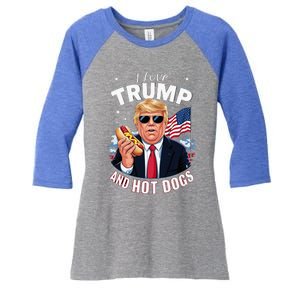 I Love Trump And Hot Dogs Hilarious Conservative Women's Tri-Blend 3/4-Sleeve Raglan Shirt