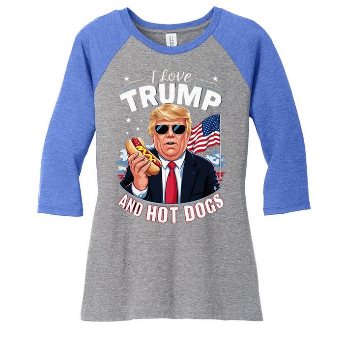 I Love Trump And Hot Dogs Hilarious Conservative Women's Tri-Blend 3/4-Sleeve Raglan Shirt