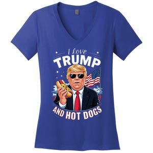 I Love Trump And Hot Dogs Hilarious Conservative Women's V-Neck T-Shirt