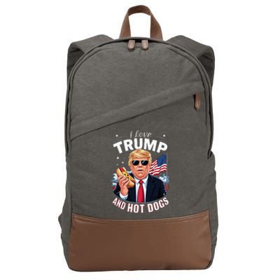 I Love Trump And Hot Dogs Hilarious Conservative Cotton Canvas Backpack