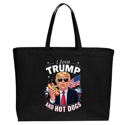 I Love Trump And Hot Dogs Hilarious Conservative Cotton Canvas Jumbo Tote