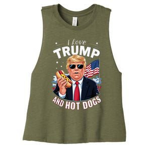 I Love Trump And Hot Dogs Hilarious Conservative Women's Racerback Cropped Tank