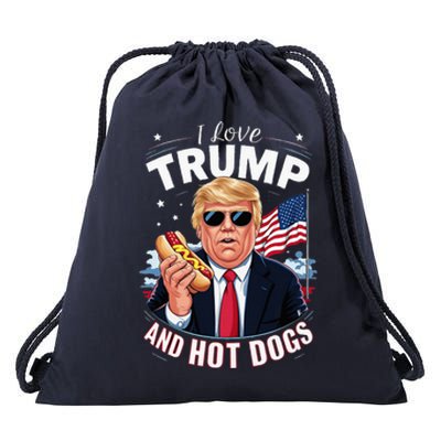 I Love Trump And Hot Dogs Hilarious Conservative Drawstring Bag