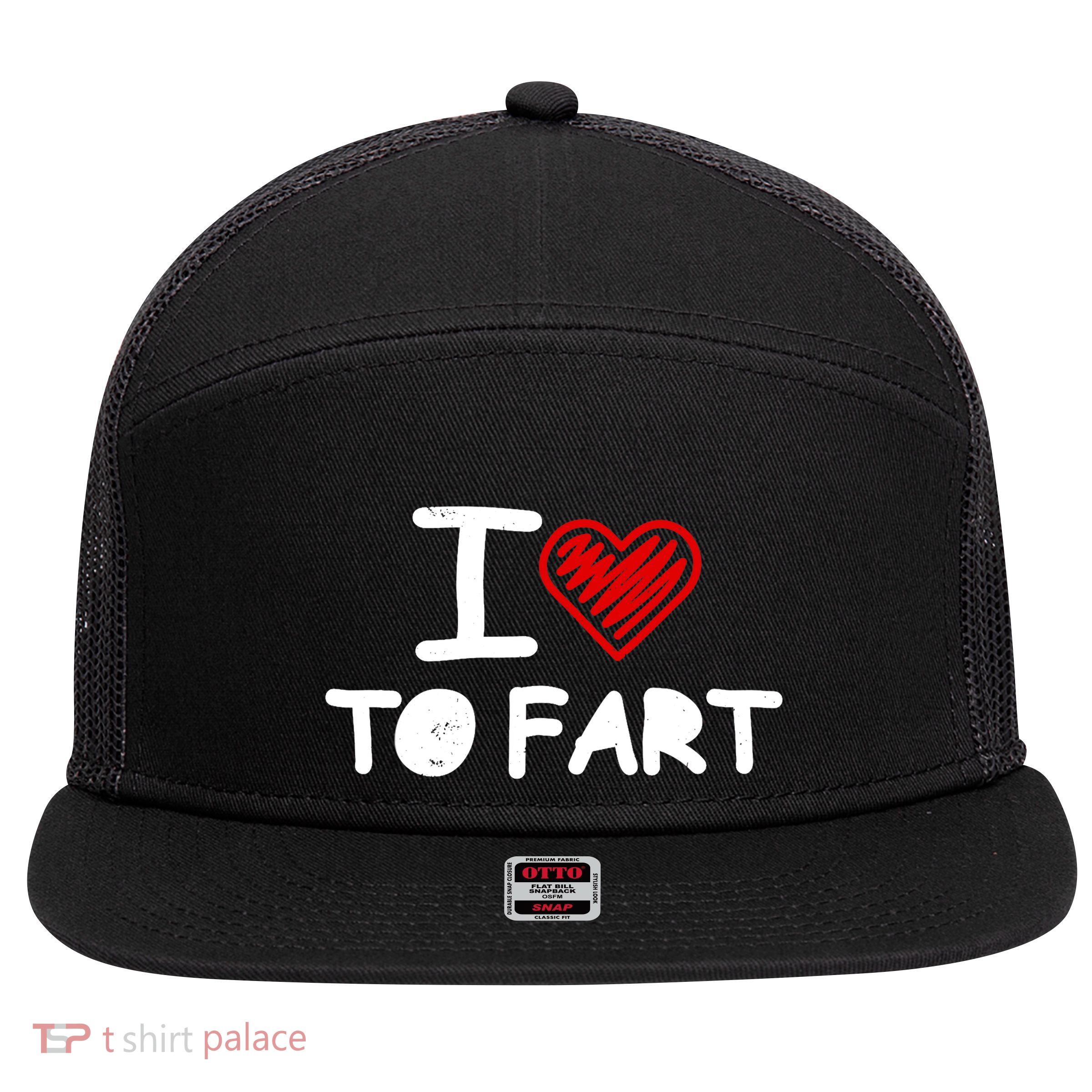 I Love To Fart Heart Farting Joke Gag Farter Funny 7 Panel Mesh Trucker Snapback Hat