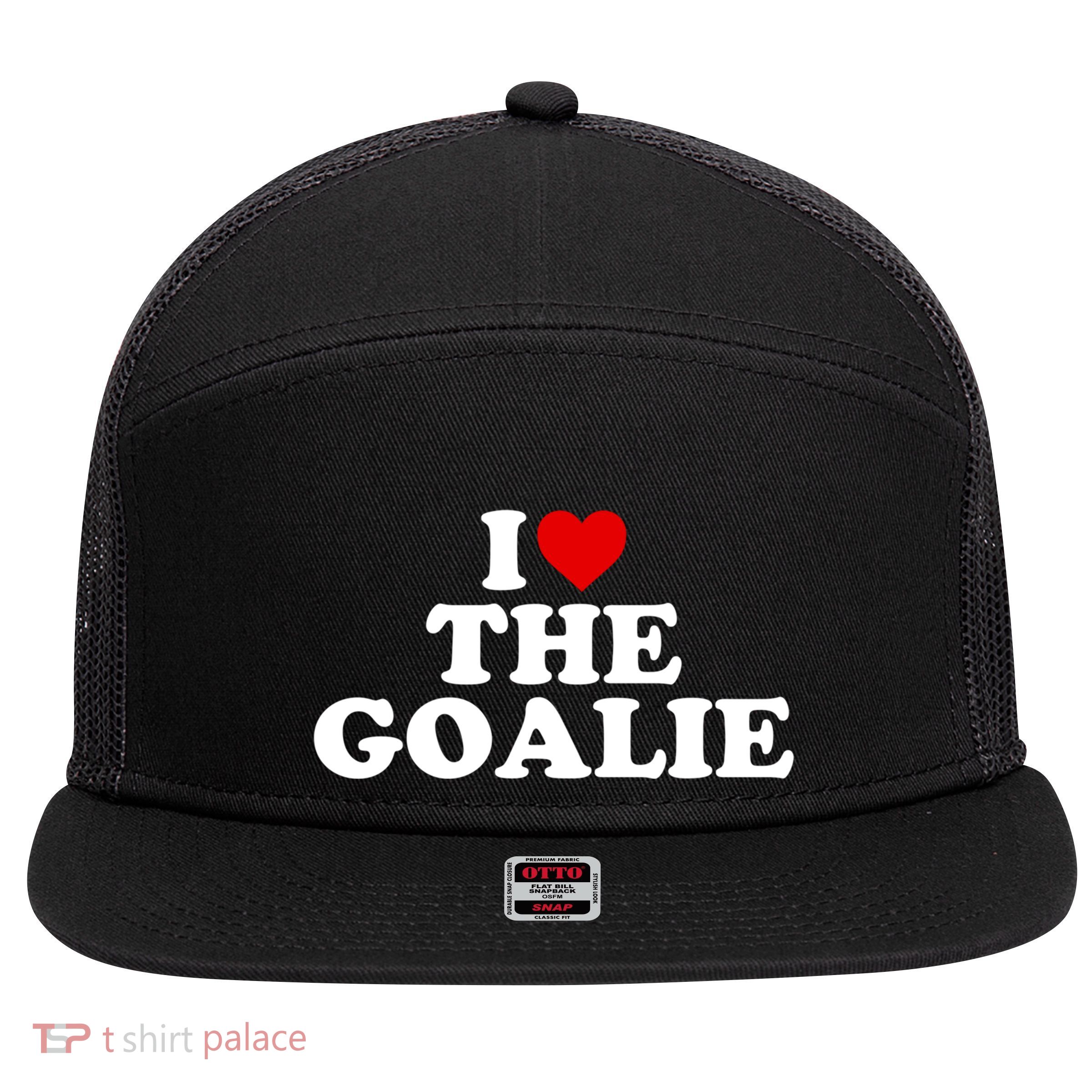 I Love The Goalie Heart Gift 7 Panel Mesh Trucker Snapback Hat