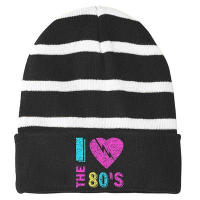 I Love The 80S 80s 90s Costume Party Striped Beanie with Solid Band