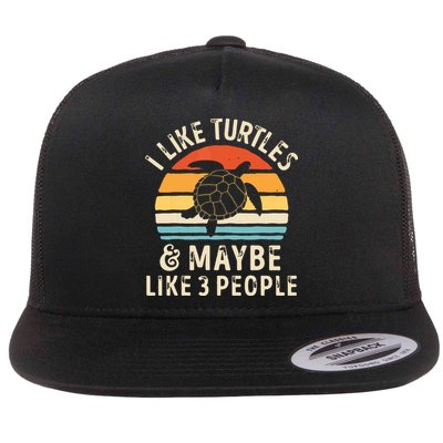 I Like Turtles And Maybe 3 People Turtle Reptile Lover Retro Flat Bill Trucker Hat