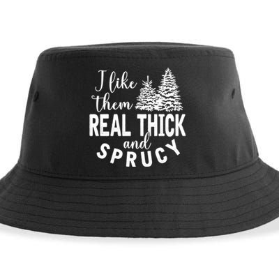 I Like Them Real Thick And Sprucy Christmas Trees Funny Xmas Sustainable Bucket Hat