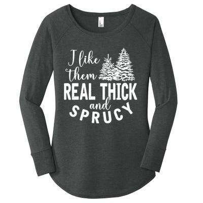 I Like Them Real Thick And Sprucy Christmas Trees Funny Xmas Women's Perfect Tri Tunic Long Sleeve Shirt