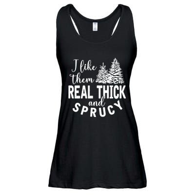 I Like Them Real Thick And Sprucy Christmas Trees Funny Xmas Ladies Essential Flowy Tank