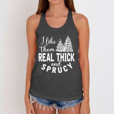 I Like Them Real Thick And Sprucy Christmas Trees Funny Xmas Women's Knotted Racerback Tank