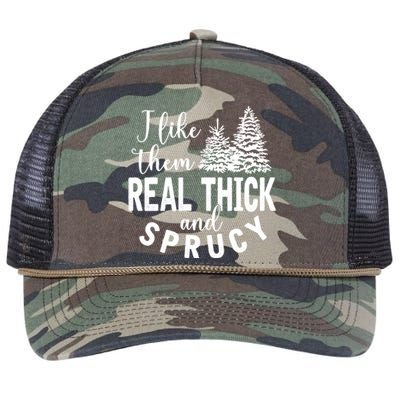 I Like Them Real Thick And Sprucy Christmas Trees Funny Xmas Retro Rope Trucker Hat Cap