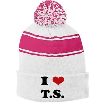 I Love TS Stripe Pom Pom Beanie