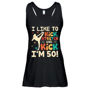 I Like To Kick Stretch And Kick I'm 50  50th Birthday Ladies Essential Flowy Tank