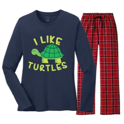 I Like Turtles Tortoise Sea Animal Funny Gift Women's Long Sleeve Flannel Pajama Set 