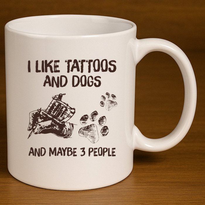 I Like Tattoos And Dogs And Maybe 3 People 11oz C Handle Ceramic Mug
