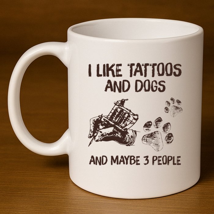 I Like Tattoos And Dogs And Maybe 3 People 11oz C Handle Ceramic Mug