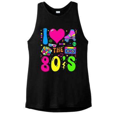 I Love The 80S Party 1980s Themed Costume 80s Ladies PosiCharge Tri-Blend Wicking Tank