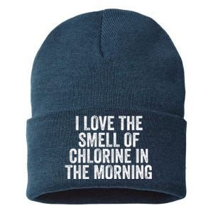 I Love The Smell Of Chlorine In The Morning Funny Swimmer Swimming Sustainable Knit Beanie