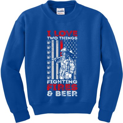 I Love Two Things Fighting Fires And Beer Funny Gift Kids Sweatshirt