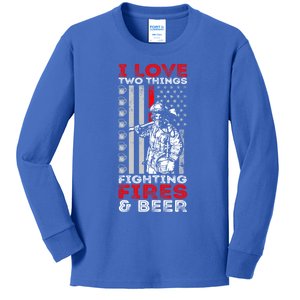 I Love Two Things Fighting Fires And Beer Funny Gift Kids Long Sleeve Shirt