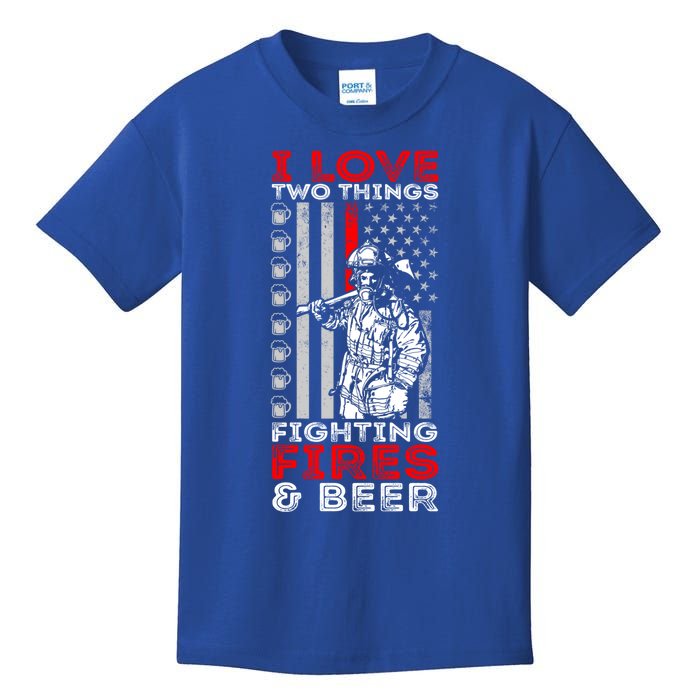 I Love Two Things Fighting Fires And Beer Funny Gift Kids T-Shirt