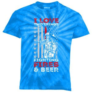 I Love Two Things Fighting Fires And Beer Funny Gift Kids Tie-Dye T-Shirt