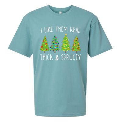 I Like Them Real Thick And Sprucey Christmas Tree Sueded Cloud Jersey T-Shirt