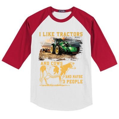 I Like Tractors And Cows And Maybe 3 People Cool Farmer Cool Gift Kids Colorblock Raglan Jersey